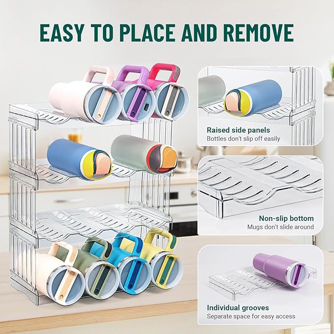 Water Bottle Organizer for 12 Stanley Cup, Kitchen Organizers and Storage for Owala Stanley Cup Accessories, Stackable Kitchen Storage Organization for Cup Mugs Bottles