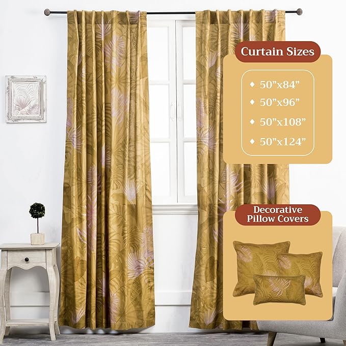 Maison d' Hermine Curtains for Living Room 100% Cotton 108 inch Length One Panel Light Filtering Curtains for Bedroom Windows with Rod and Loop Pockets Drapes (Creole Caramel, 50" W x 108" L)