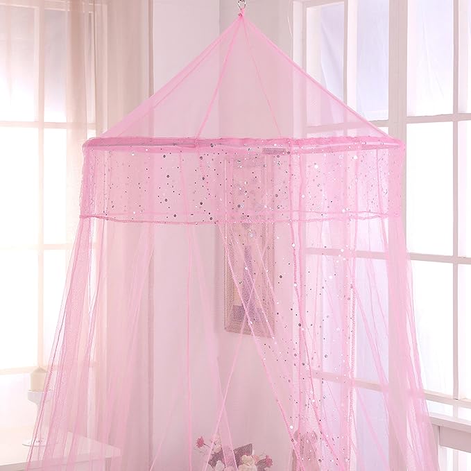 Cotton Loft Galaxy Kids Collapsible Hoop Sheer Bed Canopy, One Size, Pink