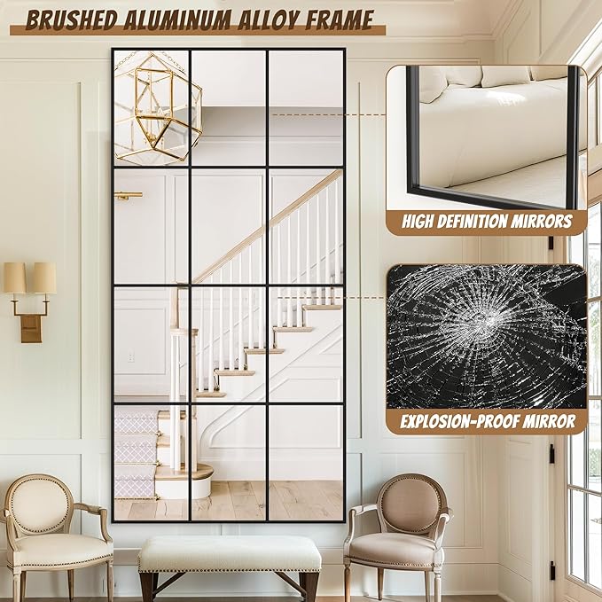Antok Decorative Mirrors for Wall Decor, 72" x 36" Decorative Wall Mirror Black Window Mirrors Wall Mounted Decorative Mirror for Living Room Dining Room Hallway Entryway,Black,Retro Rect Style