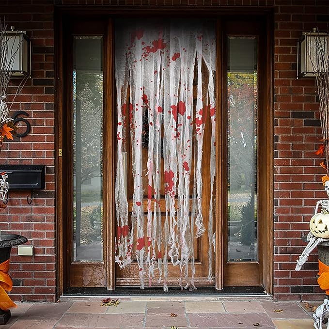 Sfcddtlg 4 Pcs Halloween Doorway Curtain- 65 x 39 Inch Decorations Door Curtain with Bloody Prints- Bloody Creepy Cloth for Halloween Party Haunted House Entrance Decoration