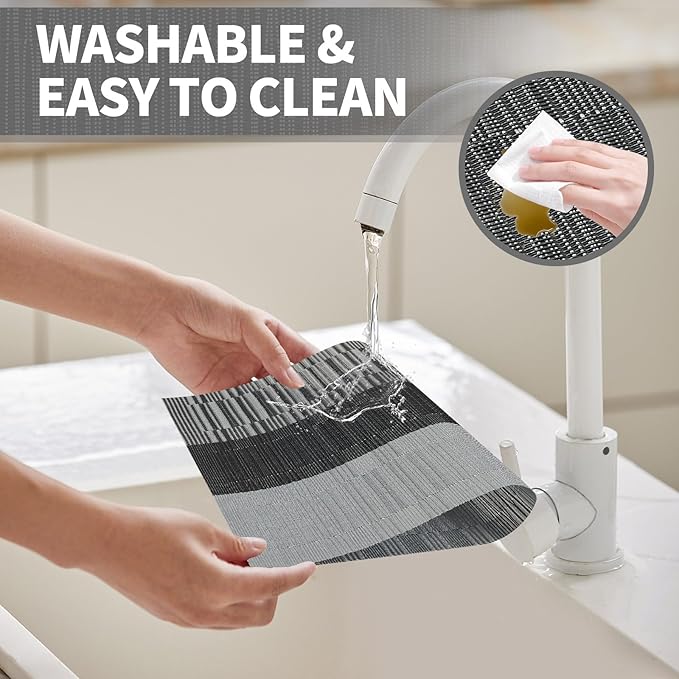 Dark Gray Placemats Set of 12-Durable PVC Vinyl Woven Washable Place Mats for Dining Table Heat Resistant Non-Slip Indoor/Outdoor Table Mats 12 * 17 inch
