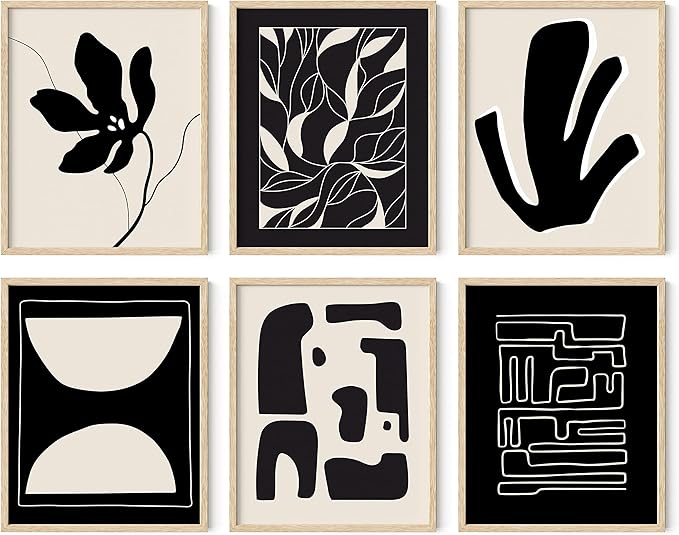 HAUS AND HUES Abstract Art Wall Decor - Set of 6 Modern Art Gallery Display, Abstract Minimalist Wall Art, Mid Century Modern Artwork, Modern Art Wall Decor Neutral Art (Beige Frame, 16x20)