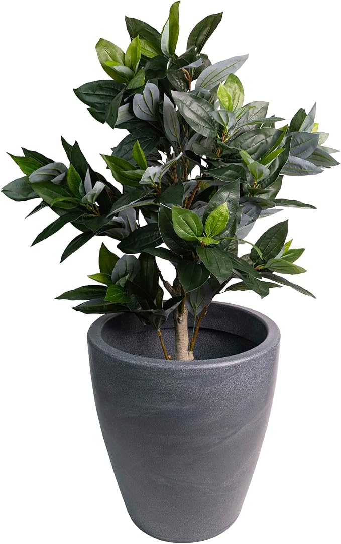 Elly Décor 23 inch Planter for Garden with Drainage, Large Round, Lightweight & Extremely Durable, Deck Indoor/Outdoor Plastic Pot, 23.6" x 21.6"x14, Granite Gray