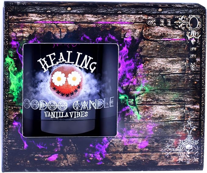 Naturally Wicked Voodoo Healing Candle Set - Inc. Voodoo Doll, Crystal, Wood Wick, Vanilla Vibes Scent & Gift Box