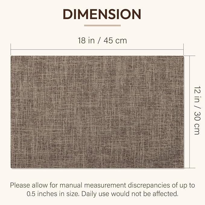 Placemats Set of 8, Dual-Layered Thickened Faux Linen Cloth Place Mats Heat Resistant Machine Washable Wrinkle Free Table Mats Indoor/Outdoor (Burlap)