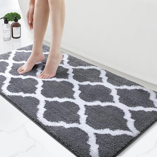 OLANLY Bathroom Rugs 47x24, Soft and Absorbent Microfiber Bath Rugs, Non-Slip Shaggy Shower Carpet, Machine Wash Dry, Bath Mats for Bathroom Floor, Tub and Shower, Dark Grey