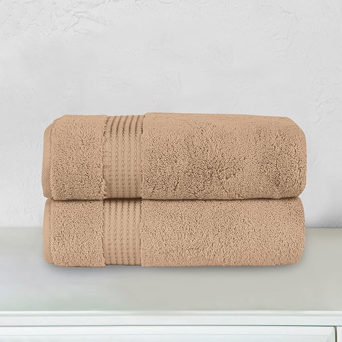 Elegant Comfort Premium Turkish Cotton 2 Pack Bath Towel Set - 27 x 54 inch, Luxurious Hotel Spa Quality 100% Turkish Cotton 2PC Bath Towel Set - Highly Absorbent - Soft Bathroom Towels, Taupe