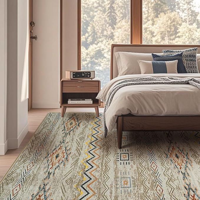 Area Rug Living Room Rugs Large Soft Boho Farmhouse Indoor Floor Rug (Brown, 5'x7')