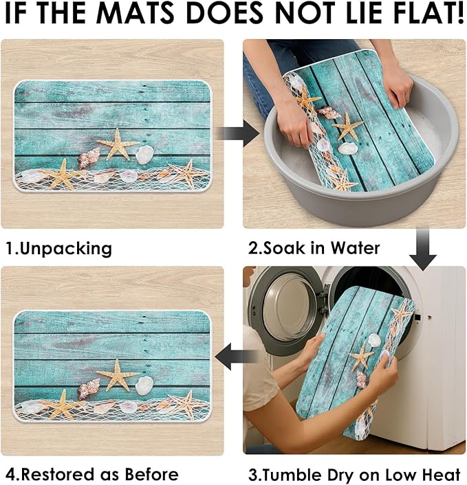 Britimes Bath Mat for Bathroom, Beach Seashells Starfish Sand Washable Cover Floor Rug Carpets Floor Mat Bathroom Decorations 20x32 Inches for Kitchen Bedroom Indoor