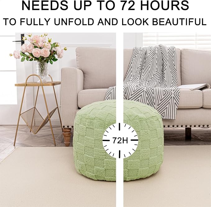 Round Pouf Ottoman 20x 20x 14 Inches Boho Poof Home Decor Floor Pouffe Ottoman Foot Rest for Couch Sofa Bean Bag Chairs Living Room Bedroom Grass Green