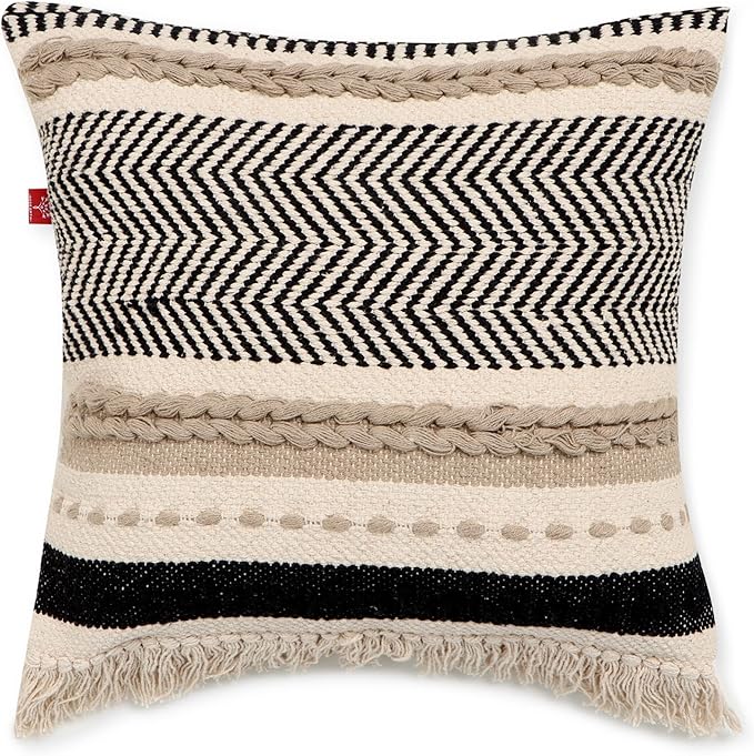REDEARTH · Handmade Boho Throw Pillow Covers - Bohemian Chic Farmhouse Style - Accent Woven Indoor and Outdoor Pillow Cushion Cases for Couch, Bed, Chair, Sofa, Bench – Set of 2-18"x18" - Natural