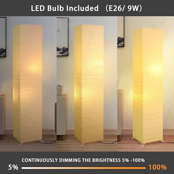 Modern Floor Lamp, Dimmable 3 Levels Brightness Paper Tall Lamp Standing Lamps with Lampshade, 55'' Minimalist Floor Lamps for Office, Kids Room, Reading, Home Decor (Light Beige)