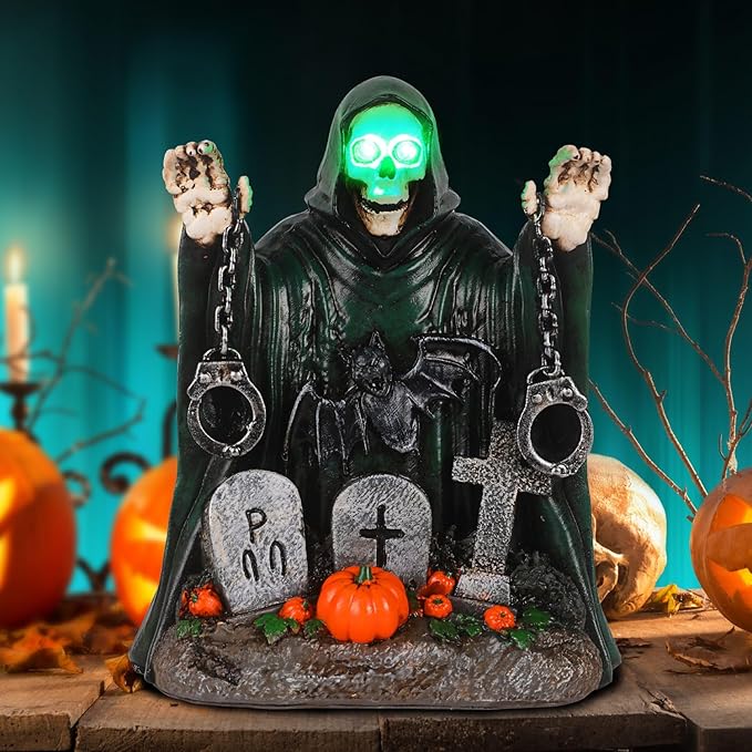 Halloween Grim Reaper Graveyard Decor - Solar Garden Statue, Spooky Outdoor Decoration Unique Garden Decor for Outside Yard Porch Lawn, Ideal