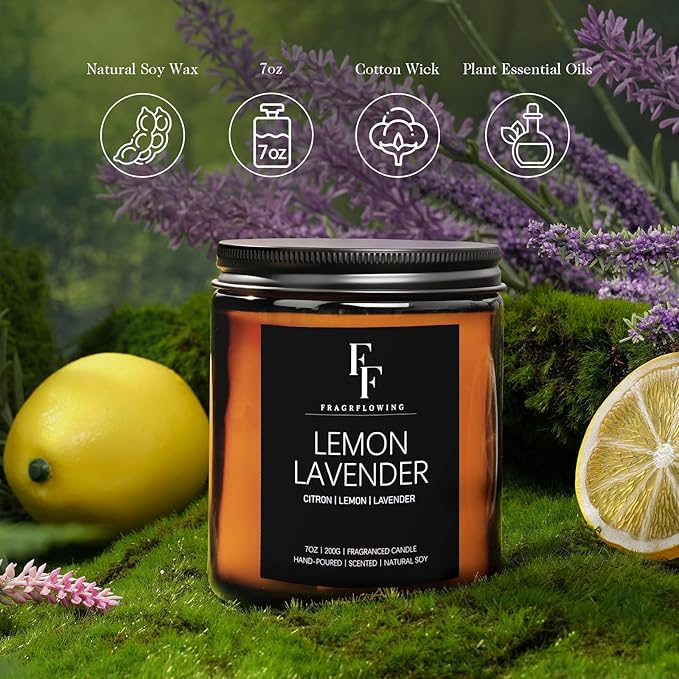 Scented Candles Set, Candles for Home Scented Soy Wax Candles, 6 Pack 42 Oz Aromatherapy Candles Gift Set for Women Men (Lemon/Vanilla/Sage/Rose/Amber/Vetiver)