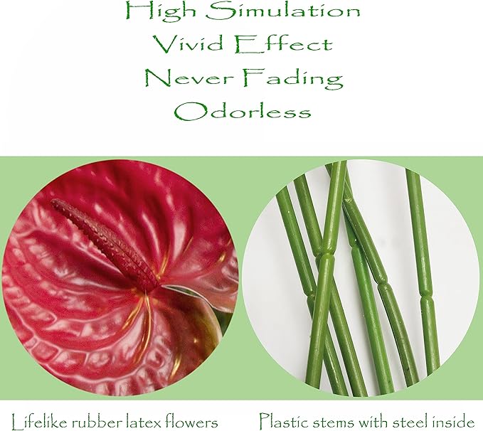 10pcs Artificial Anthurium,28 Inch Faux Tropical Plants Tailflowers,Realistic Flamingo Flower for Home Decor Centerpiece Wedding Bouquet Bonsai,Red