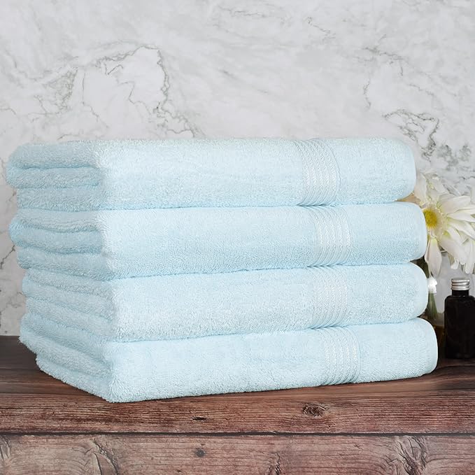 Superior Egyptian Cotton 4-Piece Bath Towel Set for Shower, Bath, Spa, Resort, Hotel, Soft Body Towels, Airbnb Essentials, Apartment, Dorm, Quick Dry, Absorbent, Bathroom Basics, Light Blue