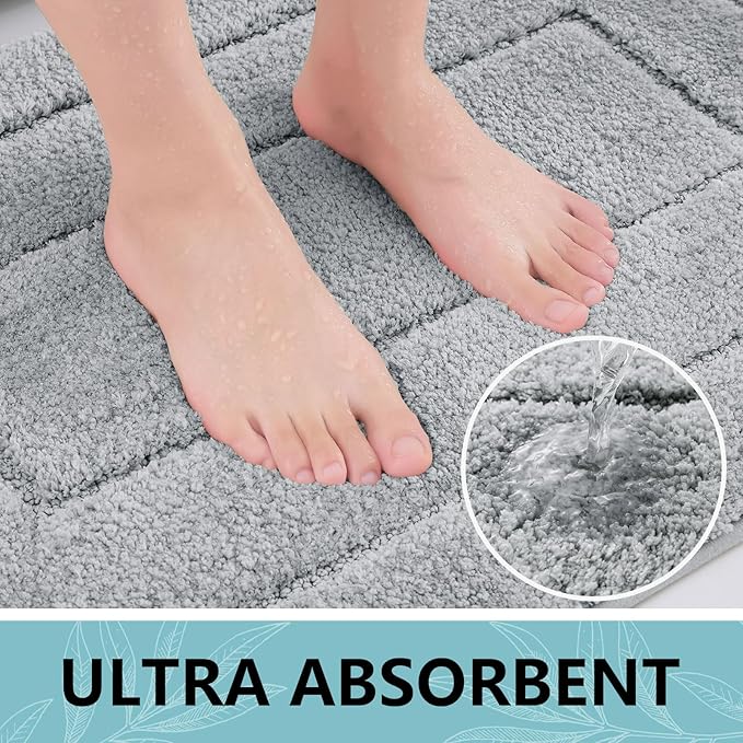 Buganda Bathroom Rugs, 47" x 24", Soft and Absorbent Microfiber Bath Rugs, Non-Slip Shaggy Shower Carpet, Machine Wash Dry Bath Mats for Bathroom Floor, Tub and Shower, Grey