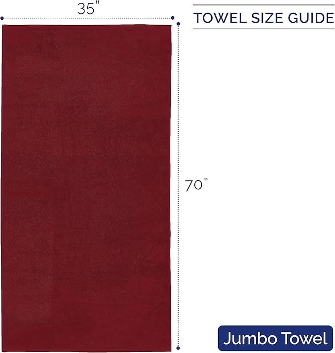 Elegant Comfort Premium Turkish Cotton 1 Piece Jumbo Bath Towel - 35 x 70 inch, Luxurious Hotel Spa Quality 100% Turkish Cotton Large Bath Towel - Highly Absorbent - Soft Bathroom Towel, Burgundy