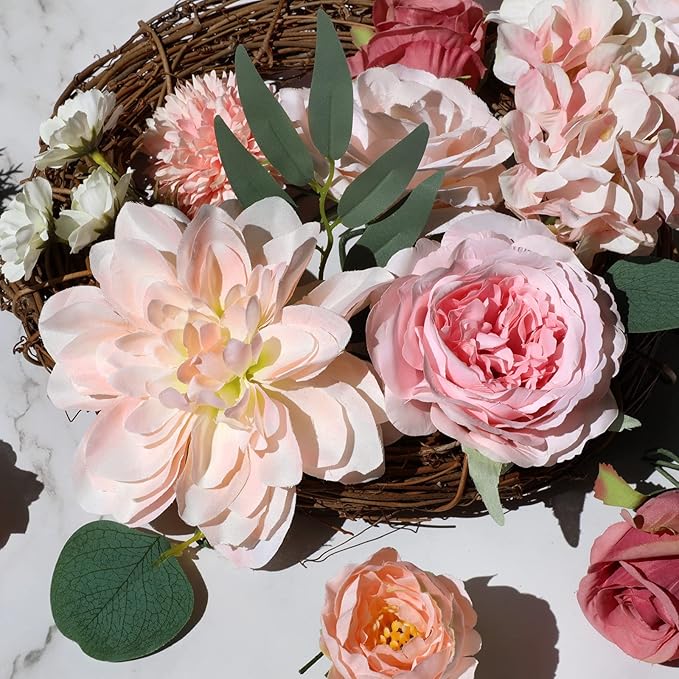 AmyHomie Pink Artificial Flowers Combo Silk Mix Peony Rose Hydrangea Daisy Fake Flowers w/Stem for DIY Wedding Bouquets Centerpieces Arrangements Table Decor Party Bridal Baby Shower Home Decor