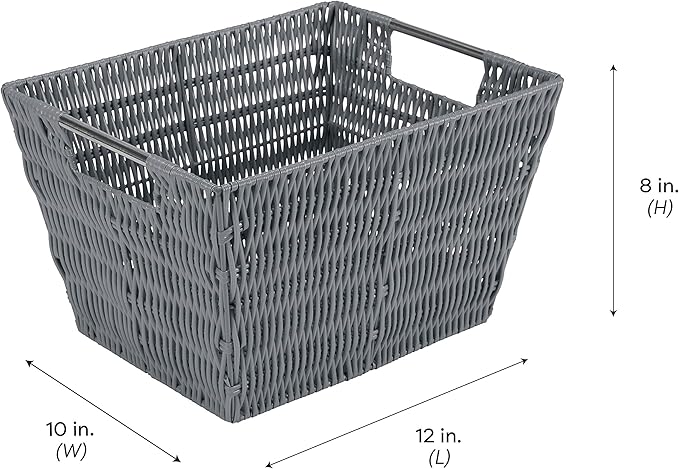 Simplify 12"x10"x8" Medium Woven Basket for Storage with Handles, Nursery, Playroom, Toys, Bedroom, Closet, Clothes, Office, Decorative Rattan Totes, Charcoal