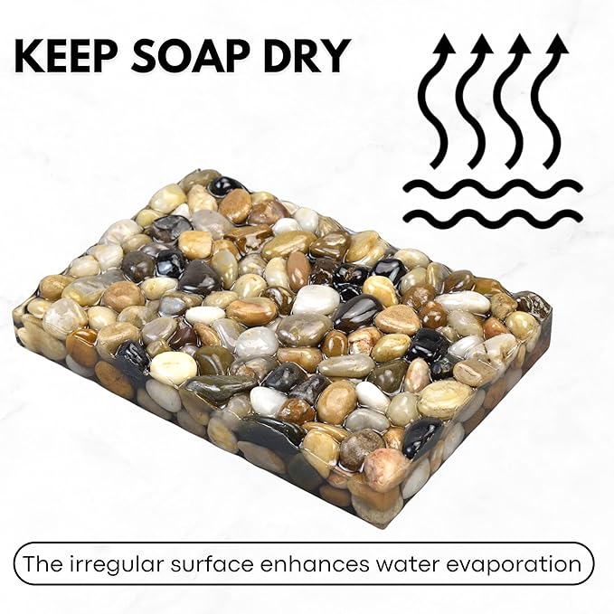 Handmade Stone Pebbles Soap Dish, Bar Soap Holder for Bathroom and Shower, Draining Rock Soap Dishes