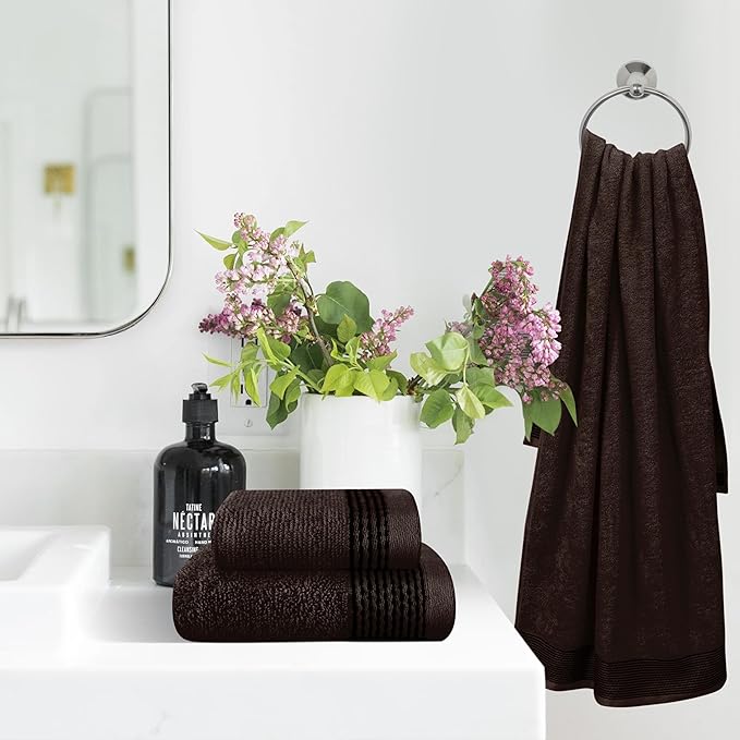 Belizzi Home Ultra Soft 3 Pack Cotton Towel Set, Contains a Bath Towel 28x55 inch, a Hand Towel 16x24 inch & a Wash Coth 12x12 inch, Ideal Everyday use, Compact & Lightweight -Chocolate Brown