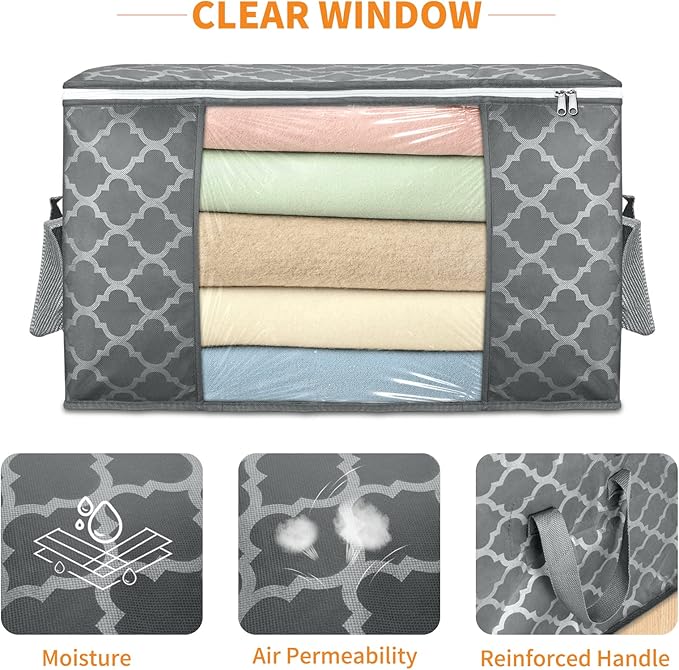 Clothes Storage Bags, Storage Organizer with Durable Handles for Closet Organization, Comforter, Blankets, Bedding and Toys 90 L Large - 2 Pack