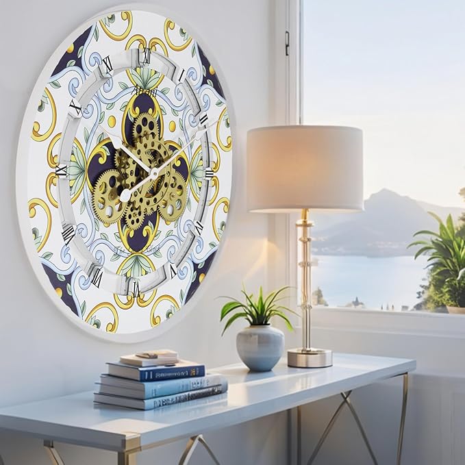 The Gears Clock Wall Clock Italy Collection with Moving Gears (Atrani, 24 inch Round)