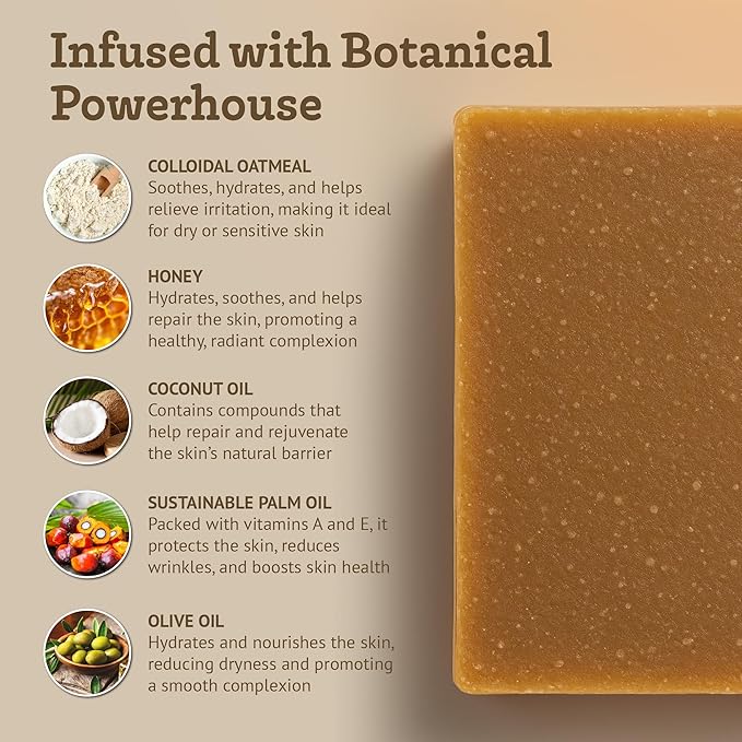 Southern Natural Oatmeal Soap Bar (3 Pack) Unscented Goat Milk Soap Bars With Colloidal Oatmeal & Honey. For Dry, Sensitive Skin. Fragrance Free Cleanser