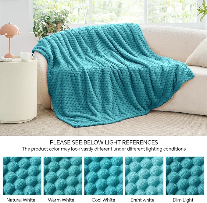 BEDELITE Fleece Throw Blanket for Couch & Bed - 3D Jacquard Decorative Teal Blanket, Super Soft and Cozy Warm Fuzzy Blanket All Seasons Suitable, 50x60Inches