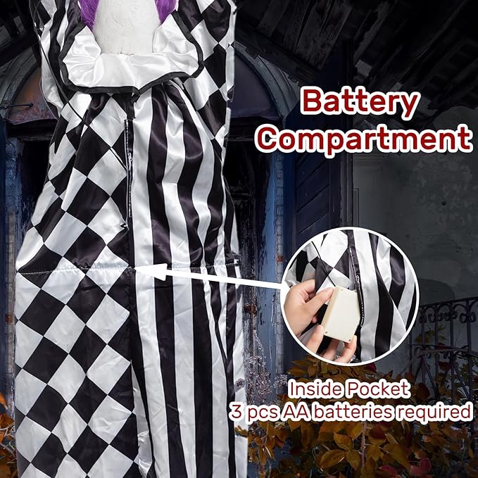 HollyHOME Halloween Animated Hanging Clown with Glowing Eyes Creepy Sound and Shaking Body Halloween Decorations Outdoor Scary Haunted House Outdoor Prop Decor 60'' Black