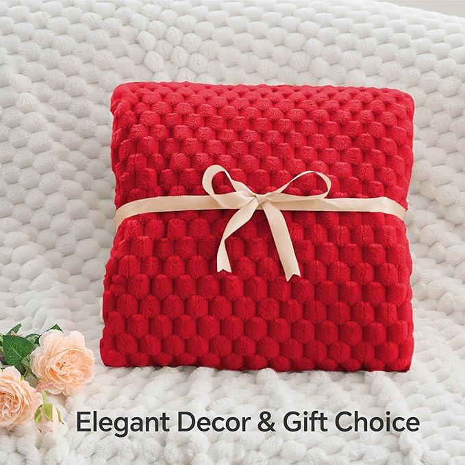 BEDELITE Fleece Twin Blanket for Couch & Bed - 3D Jacquard Decorative Red Throw, Super Soft and Cozy Warm Fuzzy Blanket All Seasons Suitable, 60x80Inches