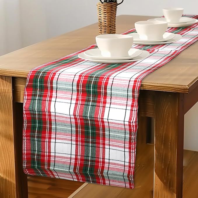 Urban Villa Christmas Table Runner Christ Check Table Runner 14”x72” 100% Cotton Over Sized Runner Heavier Quality Table Runner for Christmas Celebrations Dining Wedding Dinner Parties Everyday Use