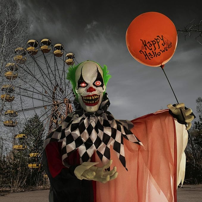 Haunted Hill Farm 71" Standing Clown Halloween Animatronic