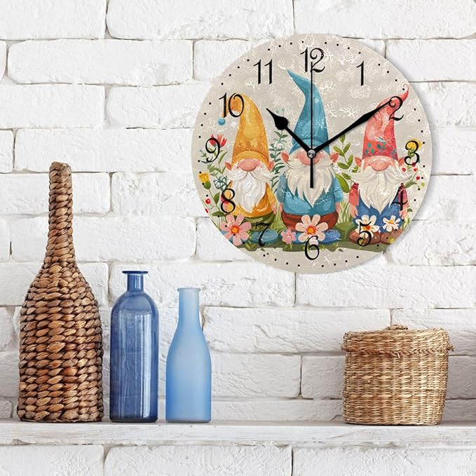 ALAZA Wall Clock Cute Gnomes Silent Non-Ticking Decorative Wall Clocks Battery Operated 10 Inch for Home Living Room Kitchen Bathroom Bedroom