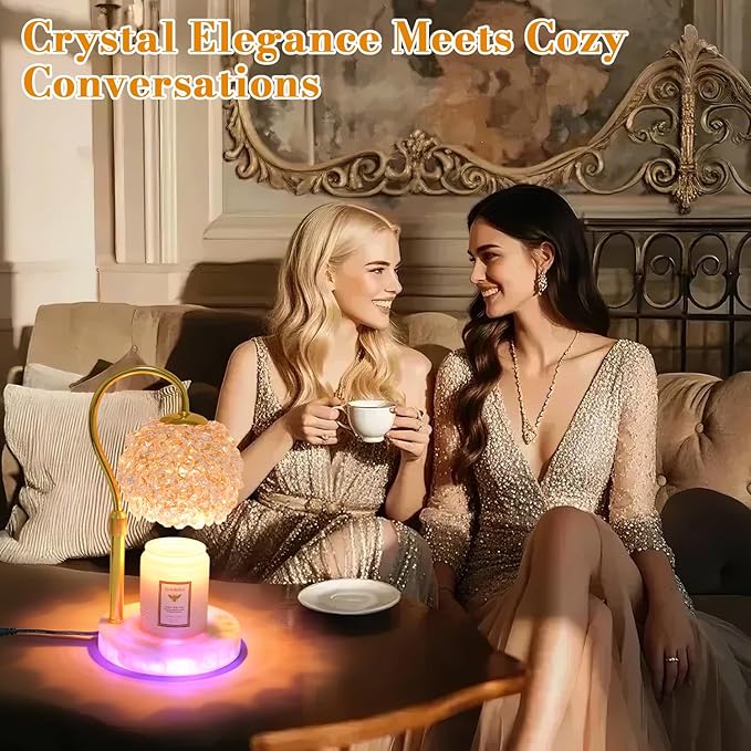 Candle Warmer Lamp with Timer - Dimmer Electric Candle Lamp Warmer with RGB Mode, 312 K9 Crystals Lampshade,Adjustable Height Wax Warmer Lamp with 2 Bulbs for Jar Candles,Gifts for Mom Womens