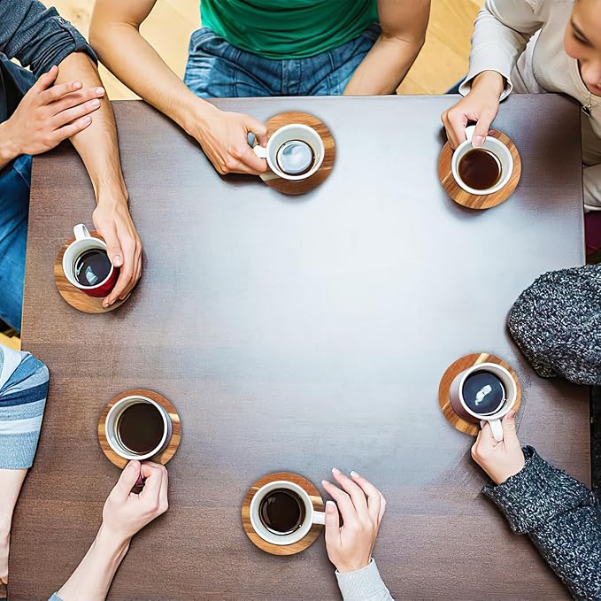 24PCS Wood Coasters Round Wooden Coasters for Drinks Coffee Table with Non-Slip Pad Acacia Cup Coasters for Coffee Home Kitchen 4 Inch Round