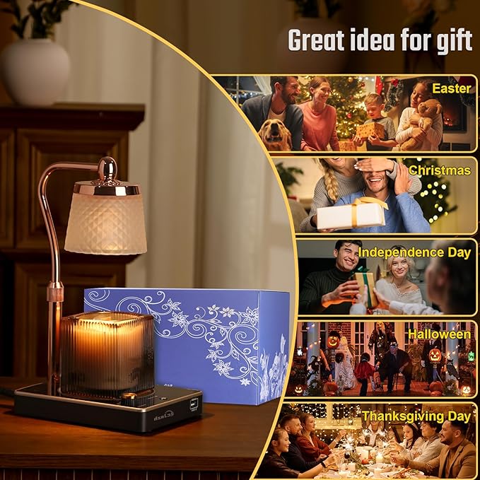 Candle Warmer Lamp with Timer and Dimmer, with USB Port Adjustable Height, Birthday Gifts for Women, Festival Gifts, Modern Home Decor as Gift for New Home