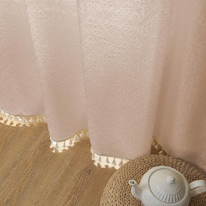 Joydeco Dusty Pink Boho Curtains 63 Inch Length 2 Panels, Super Soft Bohemian Farmhouse Curtains with Tassels, Semi Sheer Light Filtering Drapes for Bedroom Living Room (Rod Pocket, 52Wx63L)