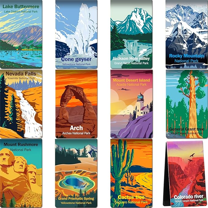 Outus 24 Pcs Magnetic Bookmarks National Park Magnetic Page Markers Assorted Inspirational Book Mark Set with National Park Landscape Book Marker Clip for Book Lovers Students Teachers Reading