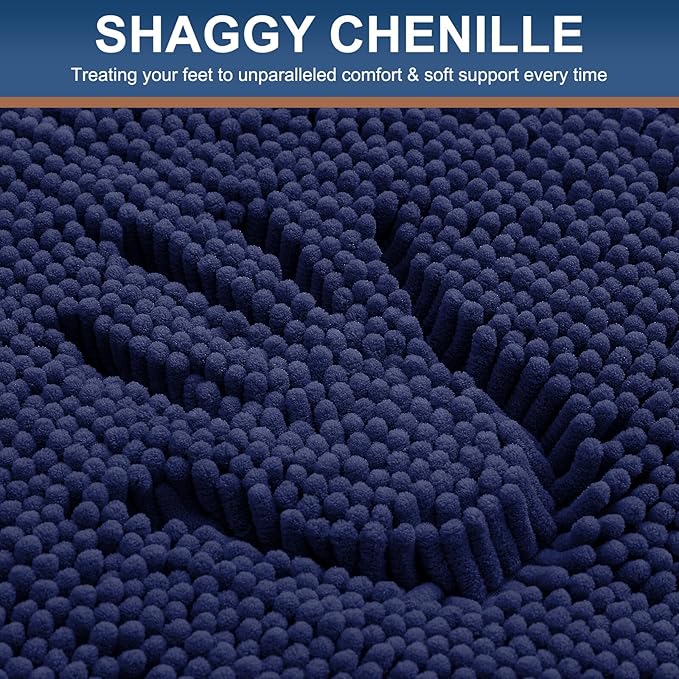 Smiry Luxury Chenille Bathroom Rugs 47x20, Extra Soft and Absorbent Shaggy Bath Mat, Machine Washable, Non-Slip Plush Carpet Runner for Tub, Shower, and Floor, Home Decor Accessories, Navy Blue