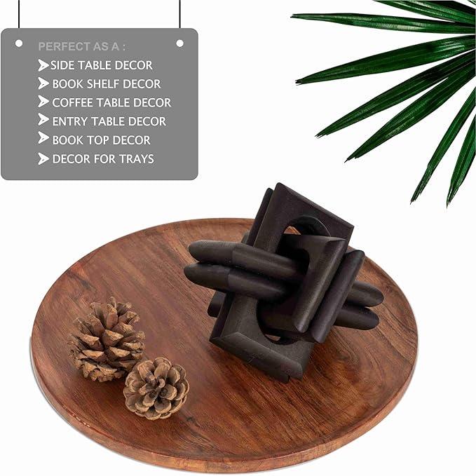 Wood Knot Entry Table Boho Shelf 6 Link Interlock Coffee Table for Living Room and Modern Farmhouse Hand Crafted Natural Mango Wood Console Table Decor (Black)