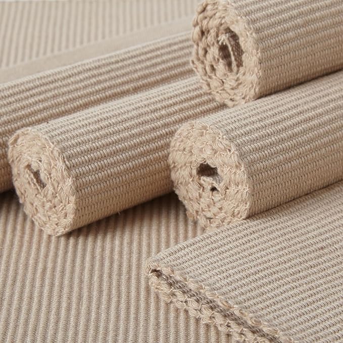 Encasa XO Dining Placemat Set of 6 | Solid Beige Color | Fine Ribbed Cotton Table mat | Size 19x13 in | Machine Washable