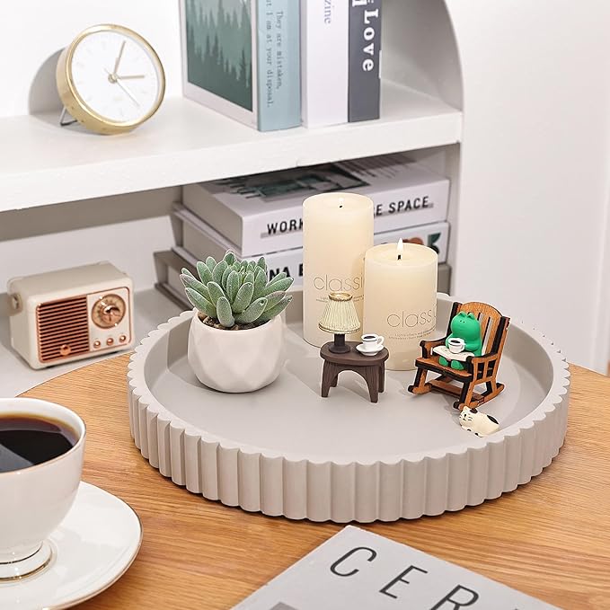 Emma & Ella Round Decorative Tray for Coffee Table Decor – Concrete Round Tray Home Decor – Circle Centerpiece Bandejas Decorativas for Living Room, Ottoman, Vanity, or Entryway (Gray)