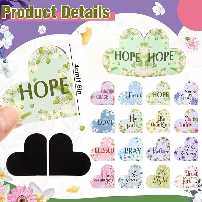 48 Pcs Christian Bible Magnetic Bookmarks for Women Religious Heart Bookmark with Bible Verses Magnetic Page Clips Floral Inspirational Gifts for Church Reading Book Lovers Mother's Day