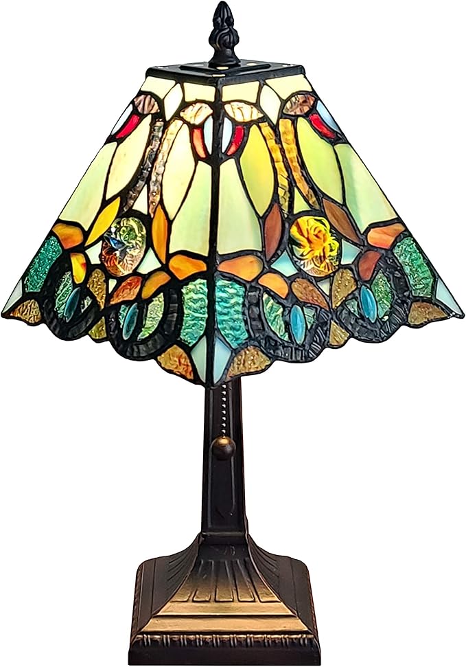 Tiffany Style Mini Accent Lamp 15" Tall Stained Glass Blue Green Vintage Antique Light Décor Living Room Bedroom Handmade Gift AM253TL08B Amora Lighting
