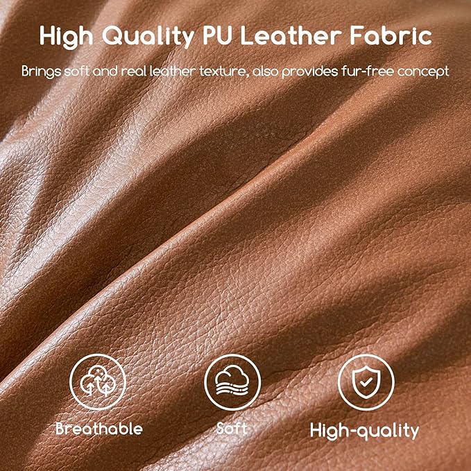 HIGOGOGO Round Stuffed Pouf Ottoman, Pu Leather Poufs with Foam Chunk Filling, Furry and Fluffy Pouf Foot Stool Storage Ottoman, 26 X 18 Floor Poufs Foot Rest for Living Room,Brown