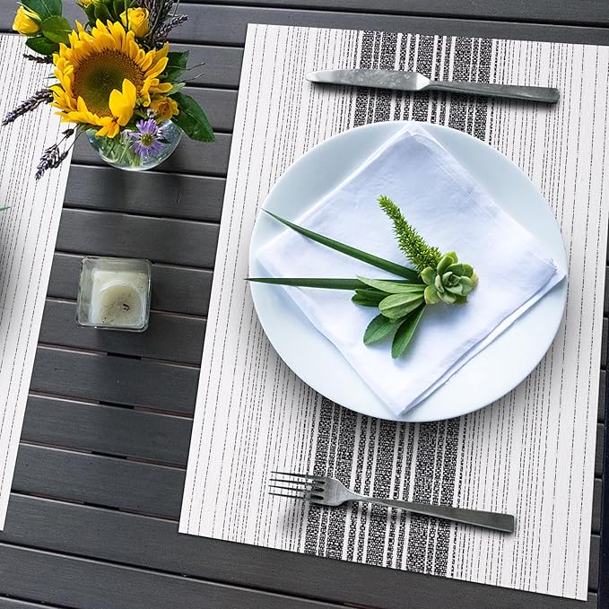 Winknowl Placemats, Set of 4 Heat Resistant Stain Resistant Woven Vinyl Insulation Place mats, Durable Washable Elegant Table Mats for Dining (White)