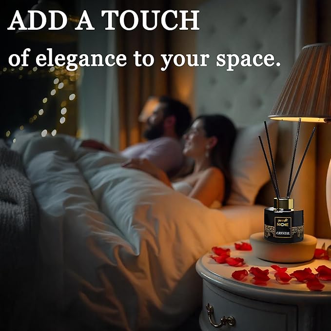 Luxury Jasmine NICHE Reed Diffuser Set 5.41 fl oz Long Lasting Home Fragrance Aromatherapy Diffuser with 6 Sticks Black Gold Bottle for Bedroom Bathroom Living Room Office Home DΓ©cor (Crystal)